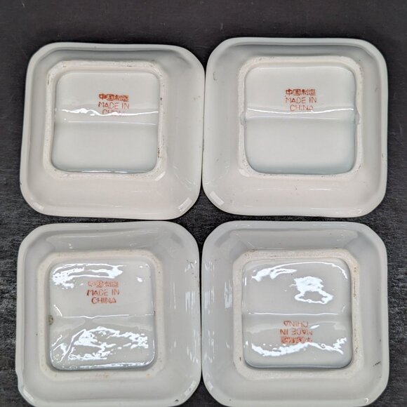 Vintage Porcelain Red Ribbon Flower Bouquet in Basket Condiment Dish 3 1/4 Inch - Picture 8 of 9